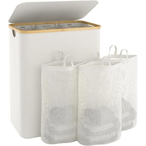 Laundry Basket with Lid, 145L Extra Large Laundry Hamper 3 Section Dirty Clothes - Picture 5 of 5